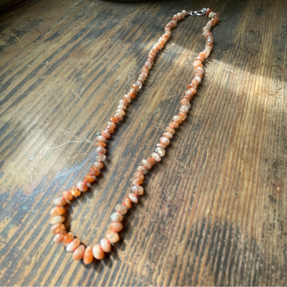 16.5" Sunstone Orange Silk Hand Knotted Sterling Silver .925